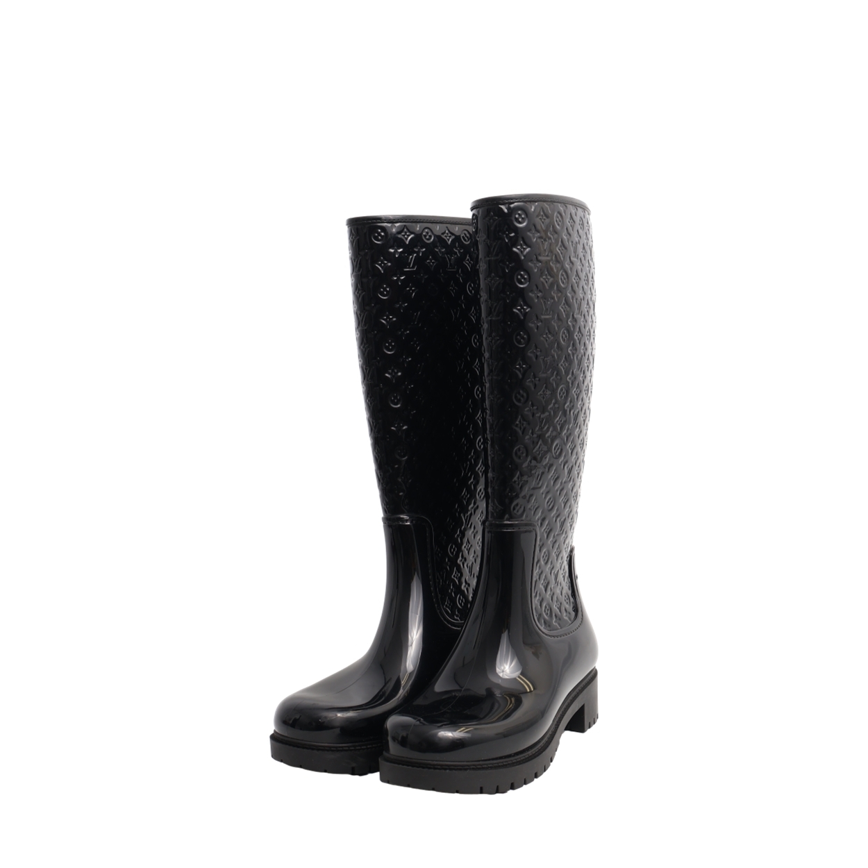 LOUIS VUITTON Monogram Rubber Splash Rain Boots Black | Luxity