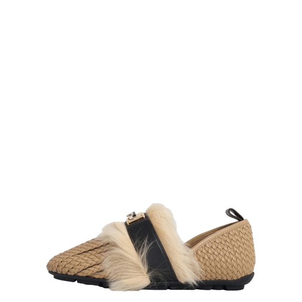 Braided Leather/Shearling Haven Flat Closed Mule Beige