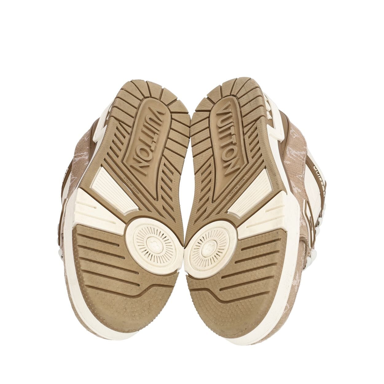 LOUIS VUITTON Monogram Denim/Leather LV Trainer Sneakers Brown