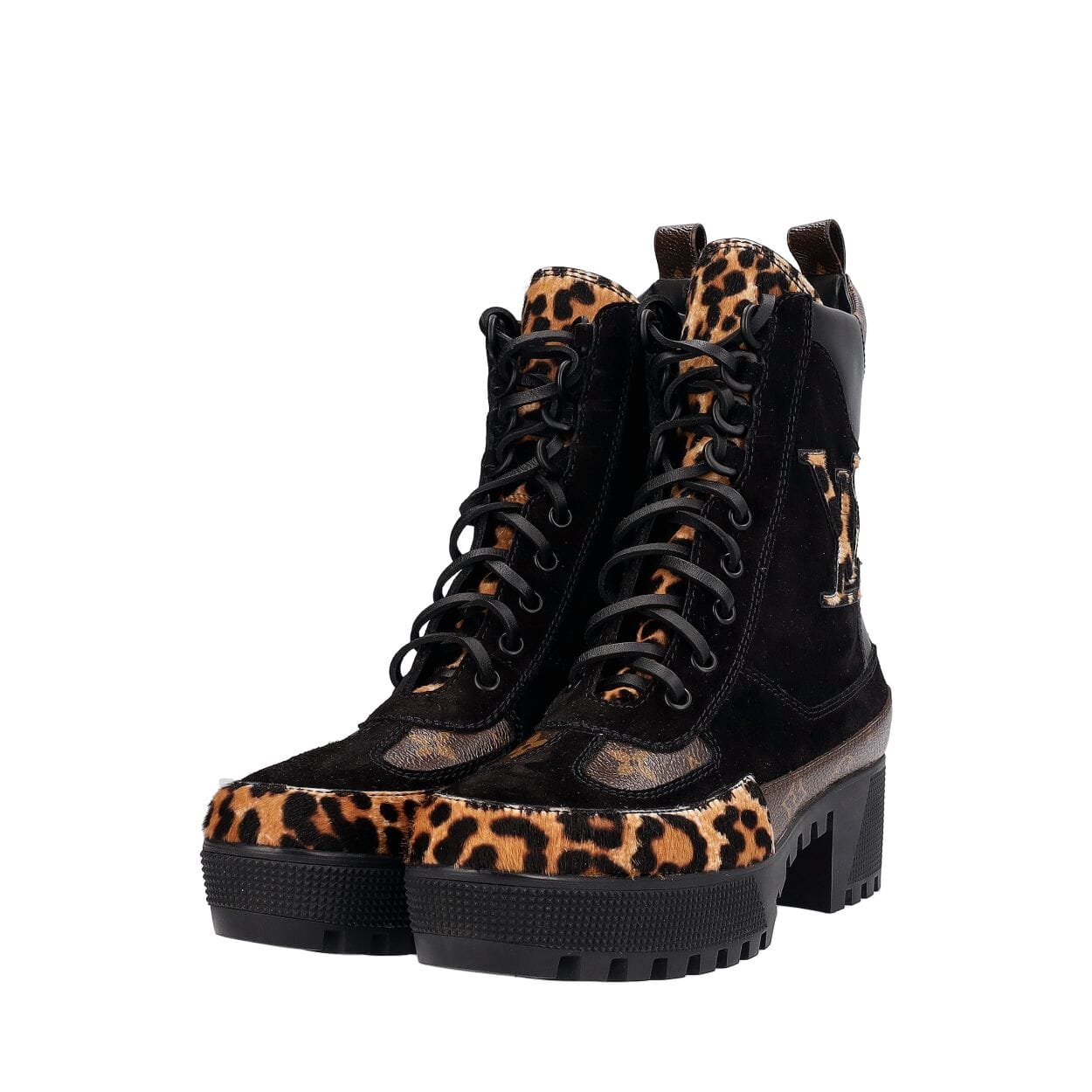 LOUIS VUITTON Mixed Materials Platform Laureate Boots Black | Luxity