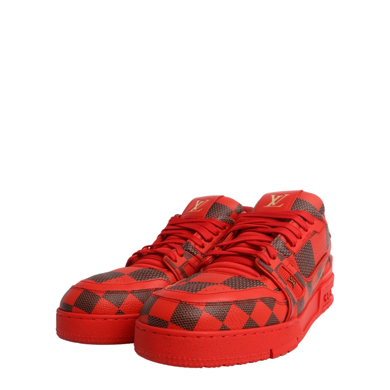 LOUIS VUITTON Leather Giant Damier LV Trainer Sneakers Red | Luxity