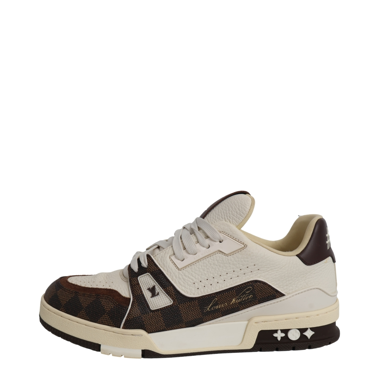 LOUIS VUITTON Mixed Material LV Trainer Sneakers Brown/White | Luxity