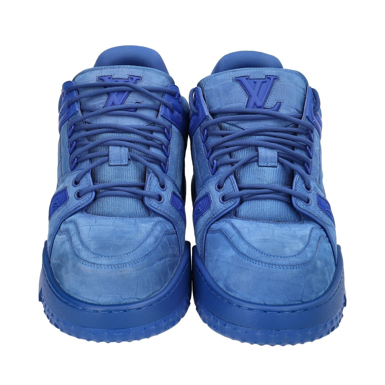 LOUIS VUITTON Croc Embossed LV Maxi Sneakers Blue | Luxity