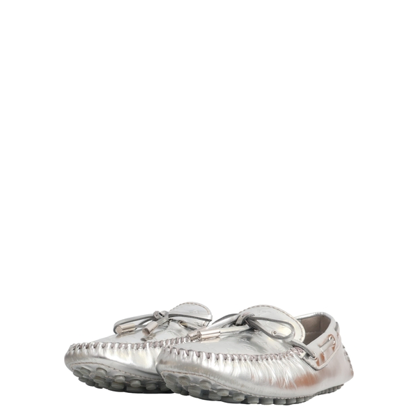 Metallic Leather Empreinte Gloria Loafers Silver