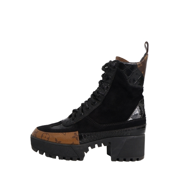 Mixed Material Laureate Platform Desert Boots Black