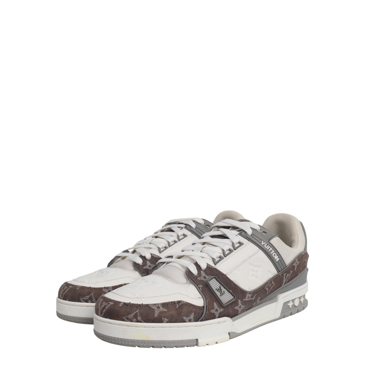 Mixed Material LV Trainer Sneakers White/Grey