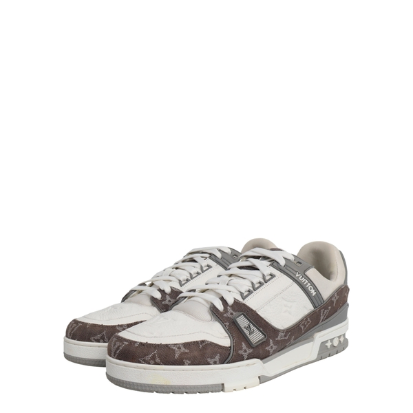 Mixed Material LV Trainer Sneakers White/Grey