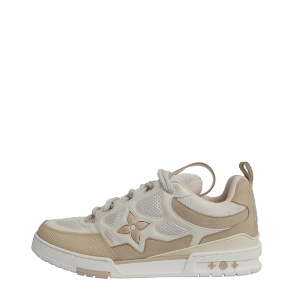 Mixed Material LV Skate Sneakers Beige/White