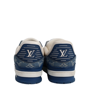 Mixed Material LV Trainer Sneakers Blue/White, view 4
