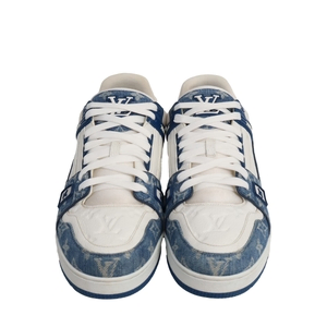 Mixed Material LV Trainer Sneakers Blue/White, view 3
