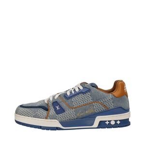 Mixed Material 3D Damier LV Trainer Sneakers Denim, view 3