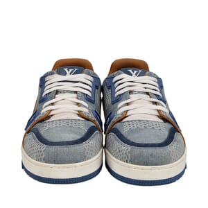 Mixed Material 3D Damier LV Trainer Sneakers Denim, view 2