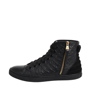 Leather/Suede LV Embossed Punchy High Top Sneakers Black, view 2