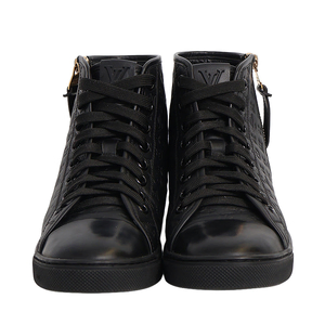 Leather/Suede LV Embossed Punchy High Top Sneakers Black, view 3