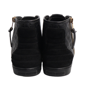 Leather/Suede LV Embossed Punchy High Top Sneakers Black, view 4