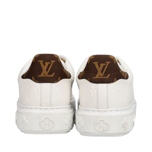 Leather LV Embossed Time Out Sneakers White, view 4