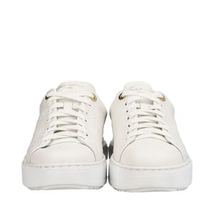 Leather LV Embossed Time Out Sneakers White, view 3