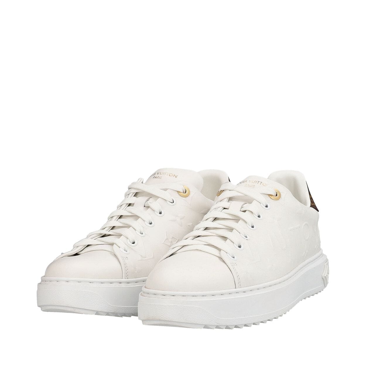 Leather LV Embossed Time Out Sneakers White