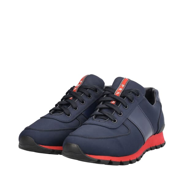 Leather/Nylon Runner Sneakers Navy/Red
