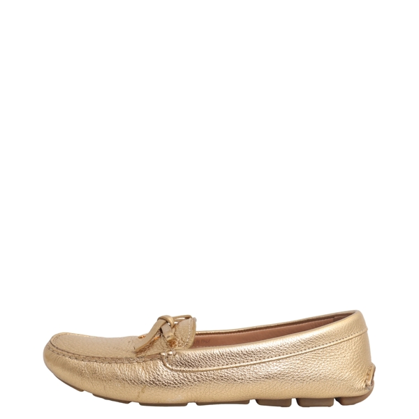 Metallic Leather Driving Loafers Gold