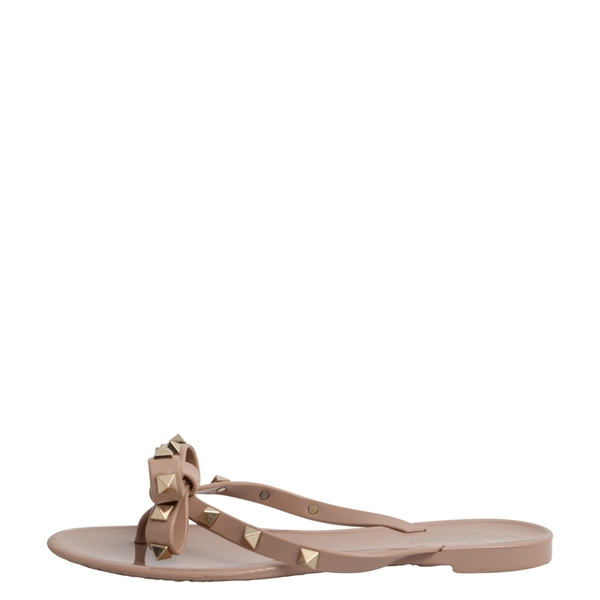 Rubber Rockstud Bow Thong Sandals Nude