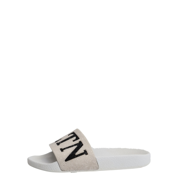 Rubber VLTN Glitter Slide Sandals White