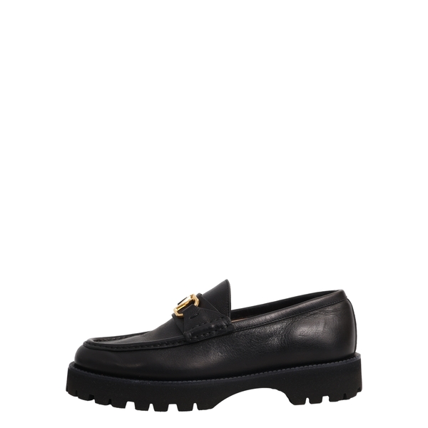 Leather V Logo Loafers Black
