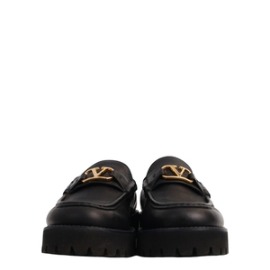 Leather V Logo Loafers Black, view 3