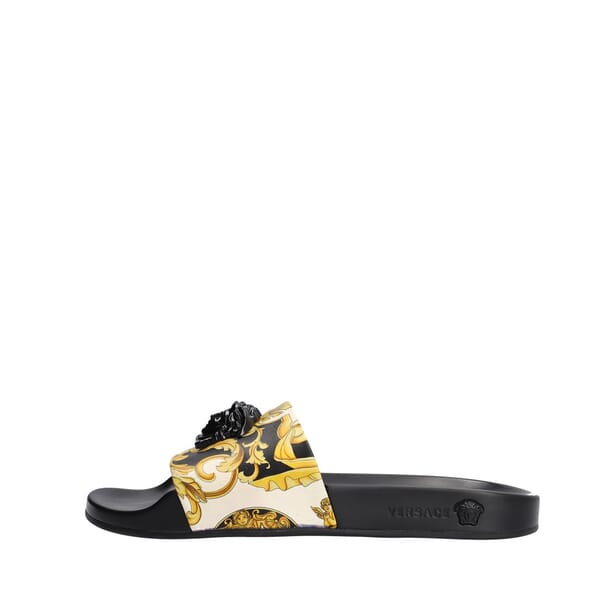 Leather Medusa Slide Sandals Yellow/Black
