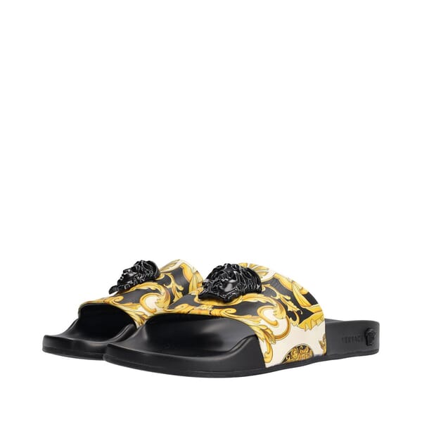 Leather Medusa Slide Sandals Yellow/Black