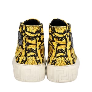 Canvas Barocco Greca High Top Sneakers Black/Yellow, view 4