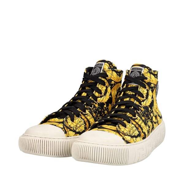 Canvas Barocco Greca High Top Sneakers Black/Yellow