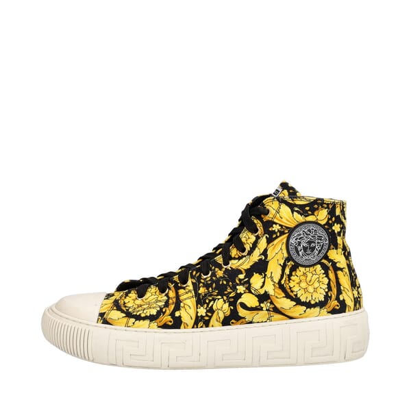 Canvas Barocco Greca High Top Sneakers Black/Yellow