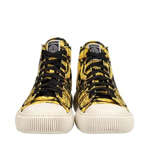 Canvas Barocco Greca High Top Sneakers Black/Yellow, view 3