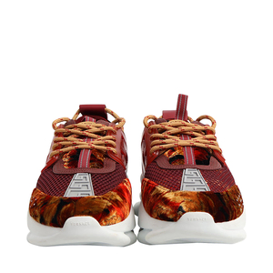 Mixed Material Barocco Chain Reaction Sneakers Burgundy, view 3