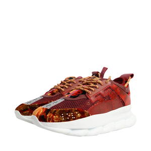 Mixed Material Barocco Chain Reaction Sneakers Burgundy