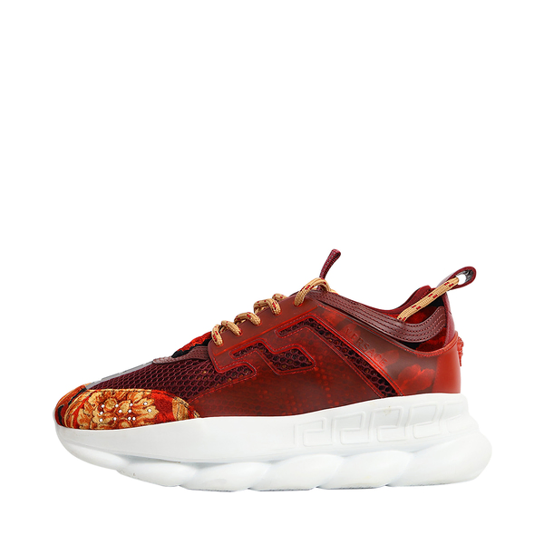 Mixed Material Barocco Chain Reaction Sneakers Burgundy