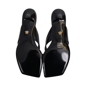 Patent/Satin Medusa Thong Mules Black, view 5