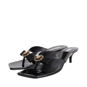 Patent/Satin Medusa Thong Mules Black