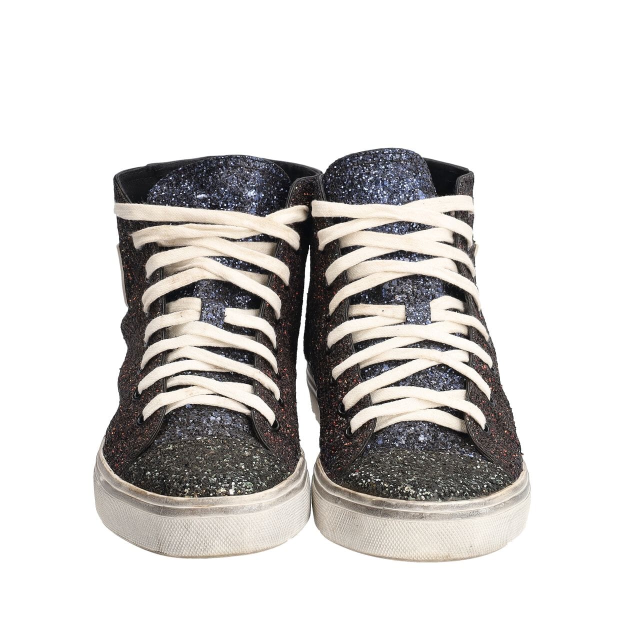 SAINT LAURENT Distressed Glitter Bedford High Top Sneakers Black