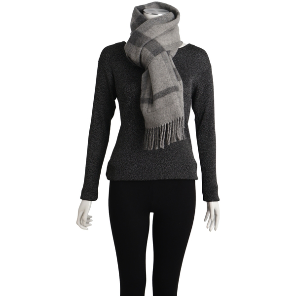 Cashmere Check Reversible Pocket Scarf Grey