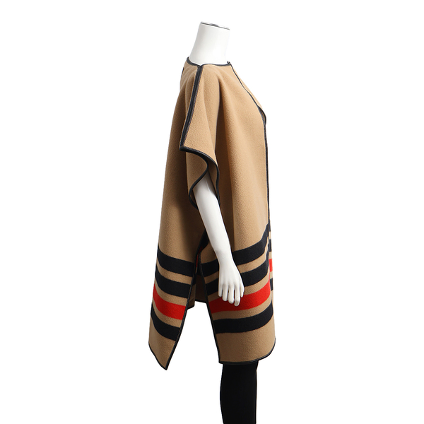 Wool/Cashmere Striped Cape Beige/Black