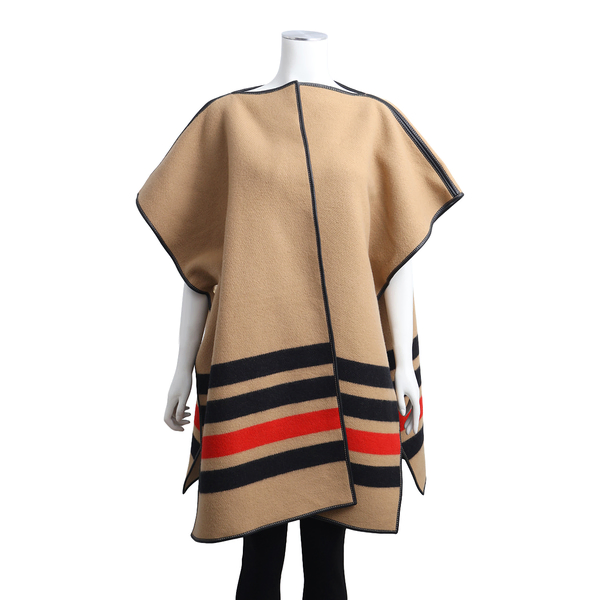 Wool/Cashmere Striped Cape Beige/Black