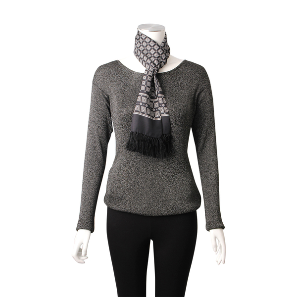 Silk Fringe Scarf Black/White