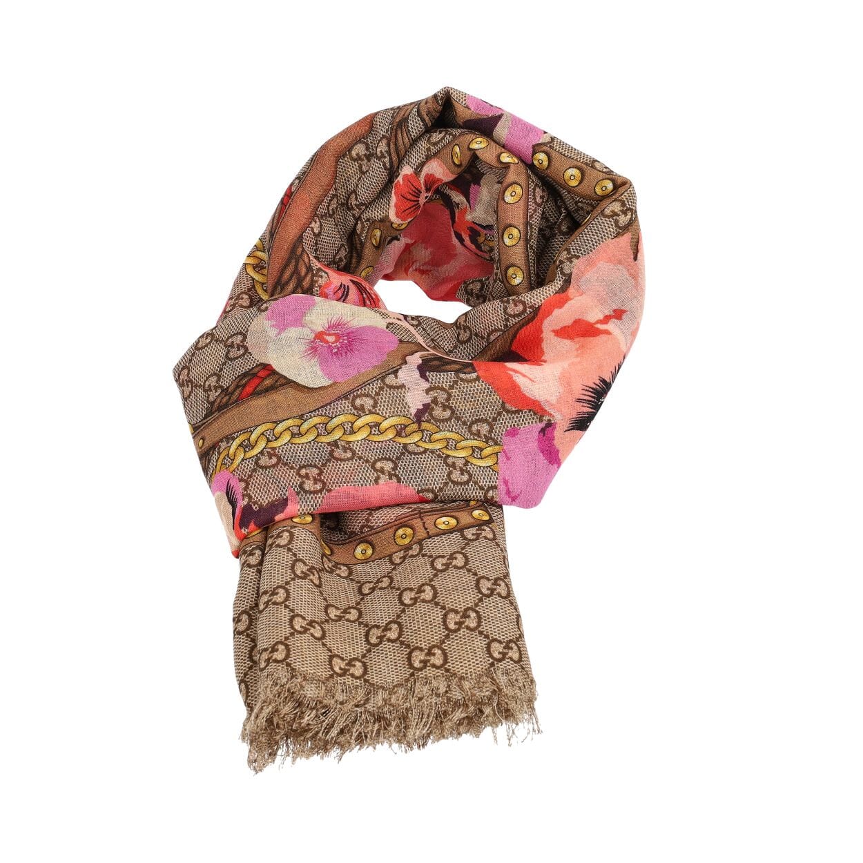 GUCCI Wool GG Floral Scarf Beige/Pink | Luxity