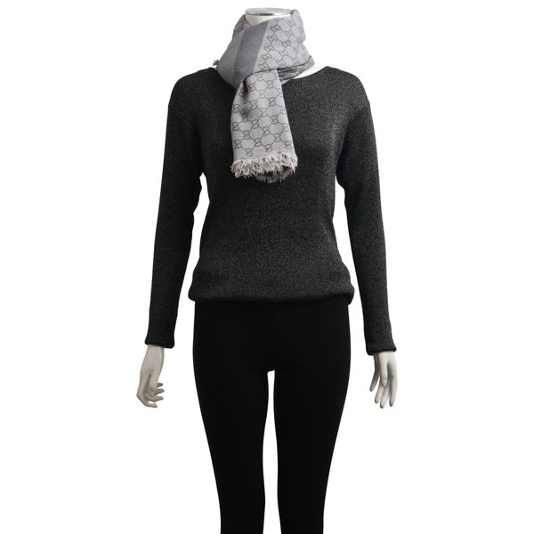 Wool/Silk GG Jacquard Scarf Grey