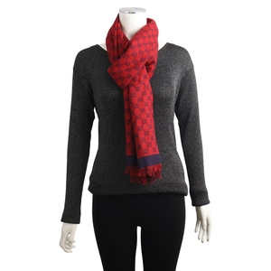 Cotton GG Scarf Red/Blue, view 2