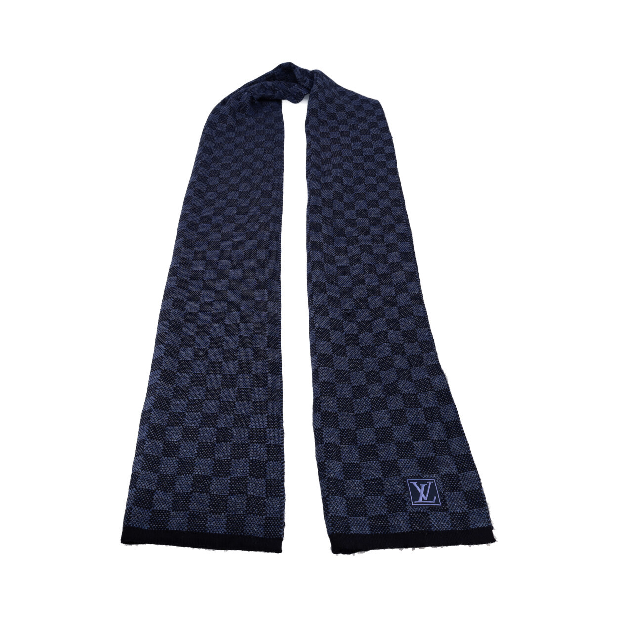LOUIS VUITTON Wool Petit Damier Scarf Blue | Luxity