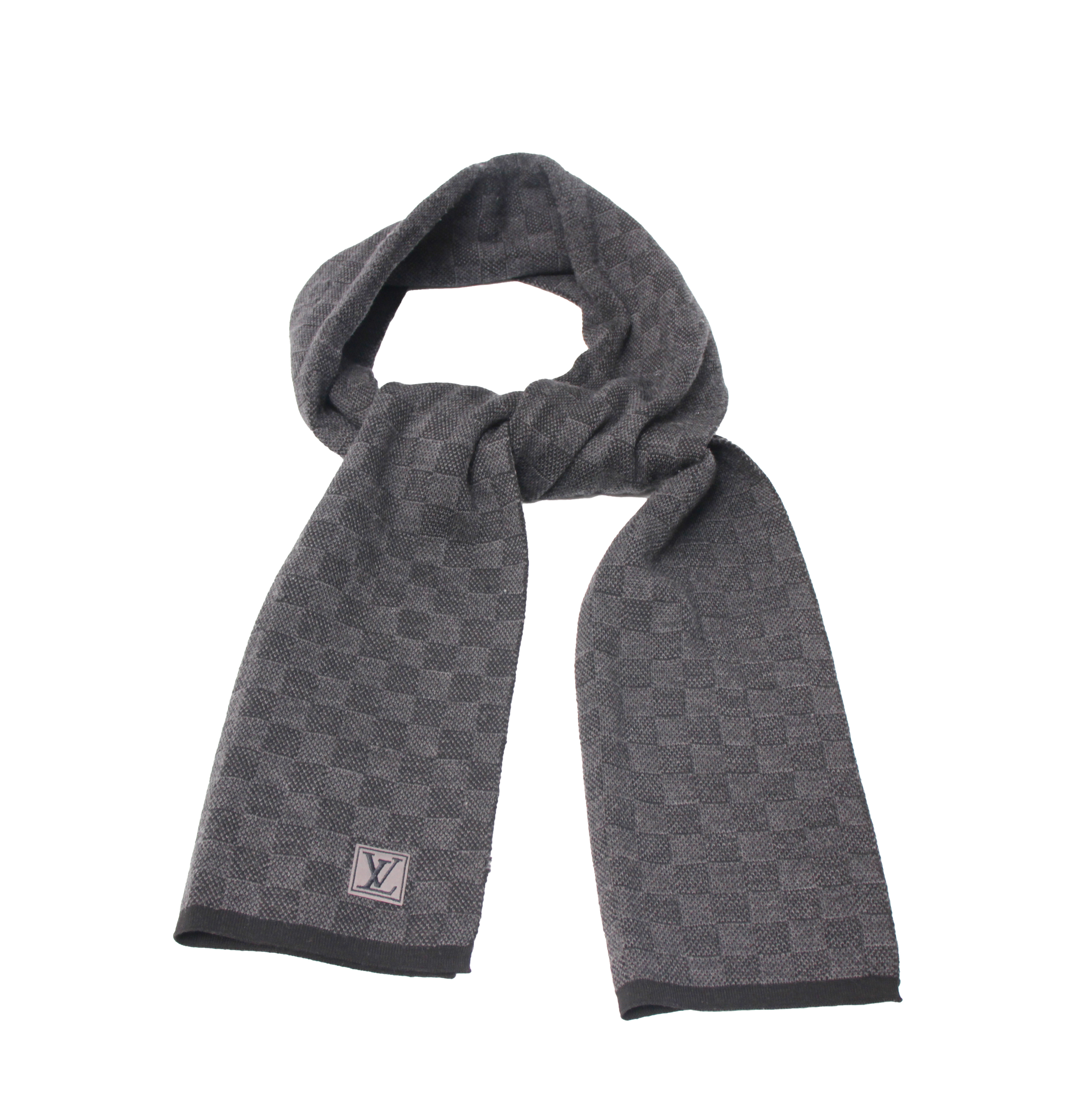 LOUIS VUITTON Wool Neo Petit Damier Scarf Anthracite Gray | Luxity