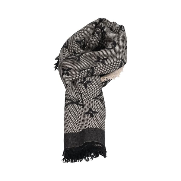 Wool/Silk Neo Natte Monogram Shaw Black